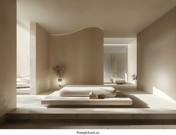 Minimalist Bedroom Interior Design With Concrete Walls And Natural Light