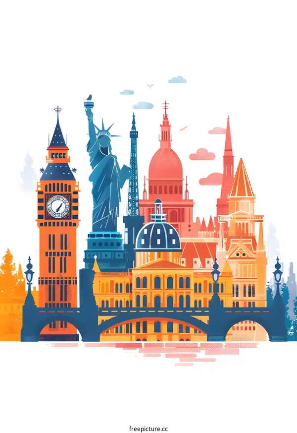 Famous Landmarks Illustration