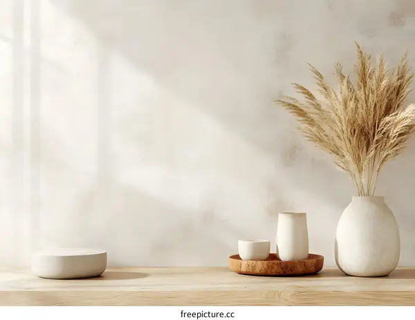 Minimalist Interior Design With Pampas Grass and White Vases