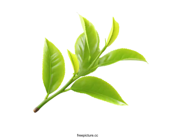 [Transparent Background PNG]Fresh Green Tea Leaves on White Background