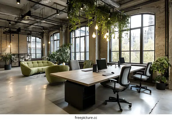 Modern Industrial Office Space with Plants