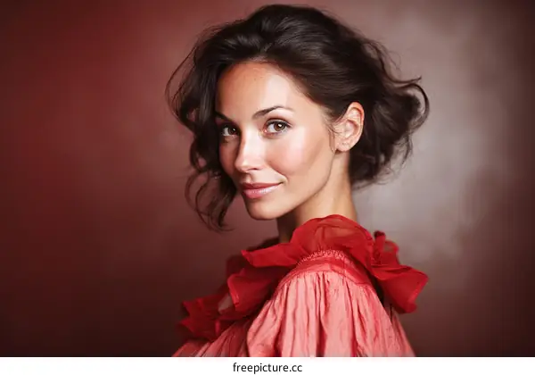 Elegant Woman in a Coral Dress