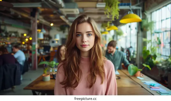 Portrait of a young woman in a pink sweater