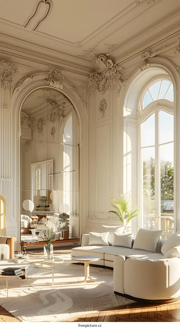 Luxury Interior Design with White Sofa and Large Windows