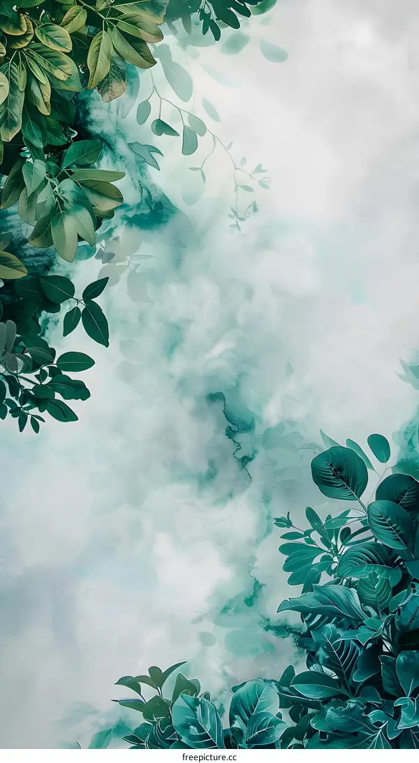 Green Leaves Watercolor Background With Copy Space