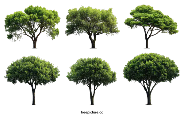 [Transparent Background PNG]Collection of Isolated Trees Against White Background