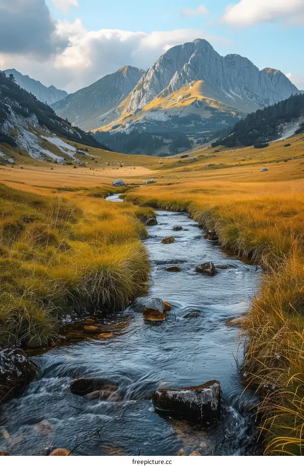 Mountain stream flowing through a valley