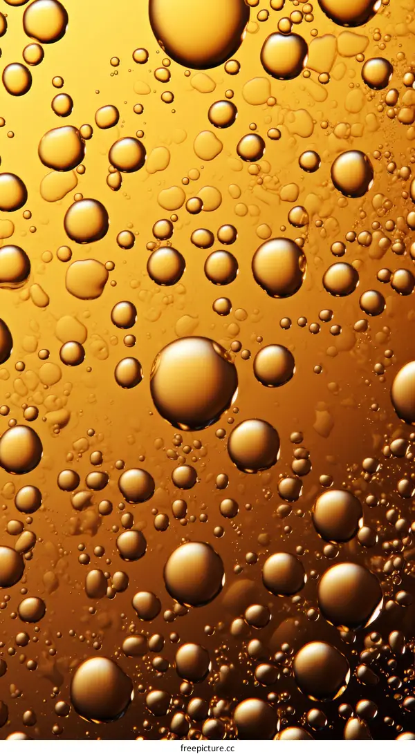 Close-up of bubbles in amber liquid