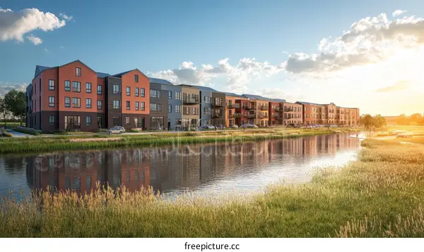 Modern Apartment Buildings by the Riverfront