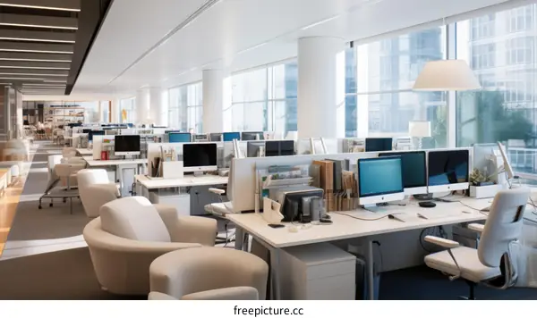 Modern Workplace Interior Design with Furniture and Equipment