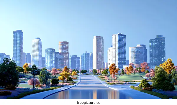 Modern Cityscape with Autumnal Parks