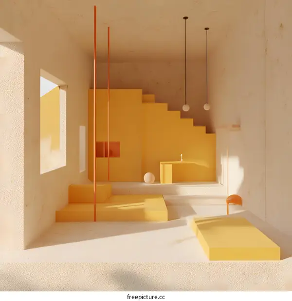 Minimalist Interior Design with Yellow and Orange Accents