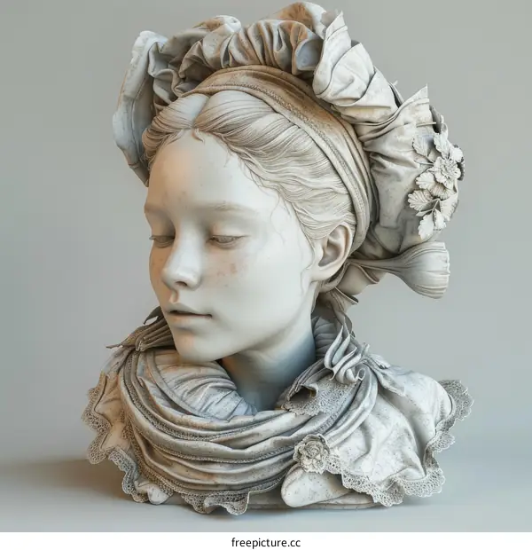 Elegant Girl Bust Illustration in Vintage Style