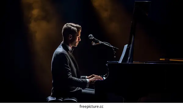 Young male pianist performing on stage