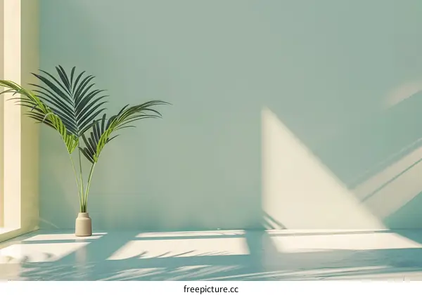Minimalist Green Wall with Plant and Sunlight