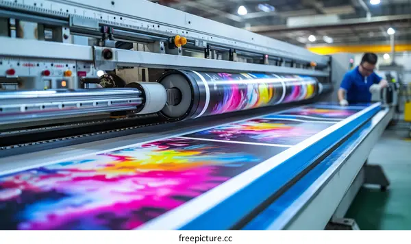 Printing press machine in a printing factory