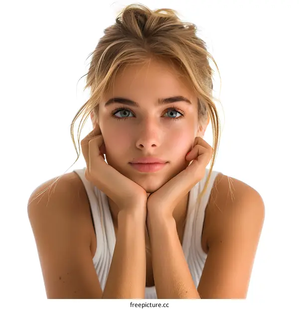 portrait of a beautiful blonde woman with freckles
