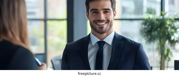Smiling Businessman in Suit with Confident Expression