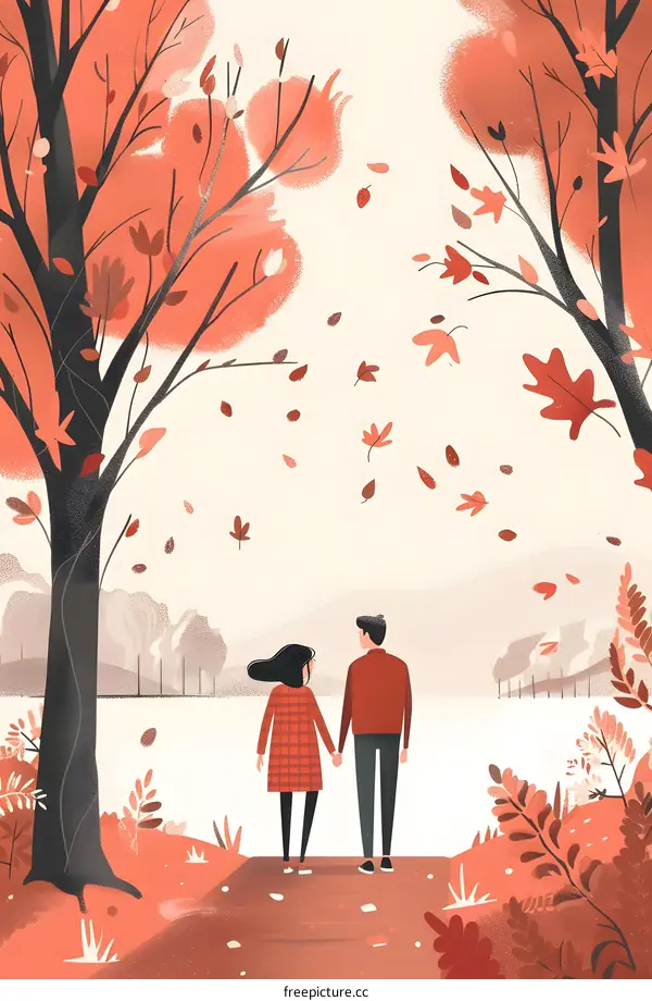 Couple Walking in Autumn Leaves