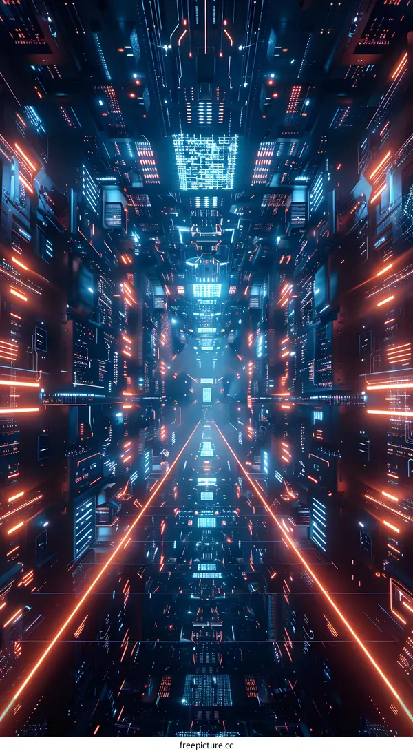Neon Lights Futuristic Corridor Digital Abstract Background