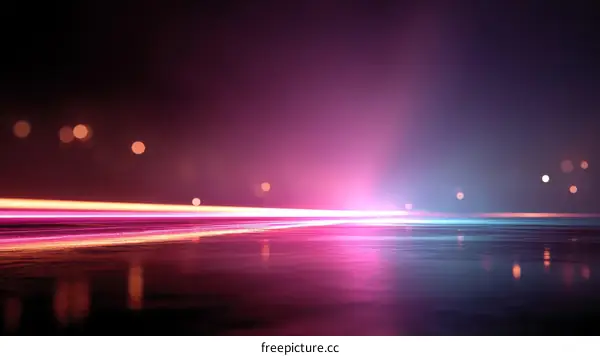 Abstract Neon Light Trails on a Reflective Surface