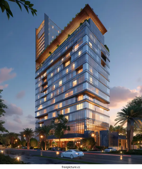 Modern Glass Curtain Wall High-Rise Building