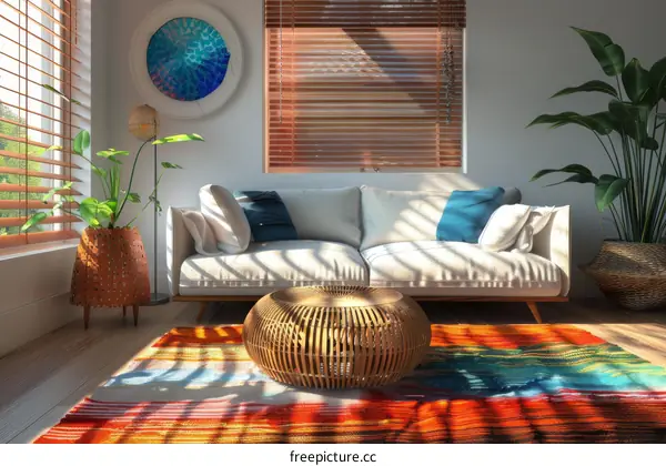 A Bohemian-Inspired Living Room with Abundant Greenery