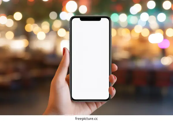 Close-up of woman's hand holding a smartphone with a blank screen