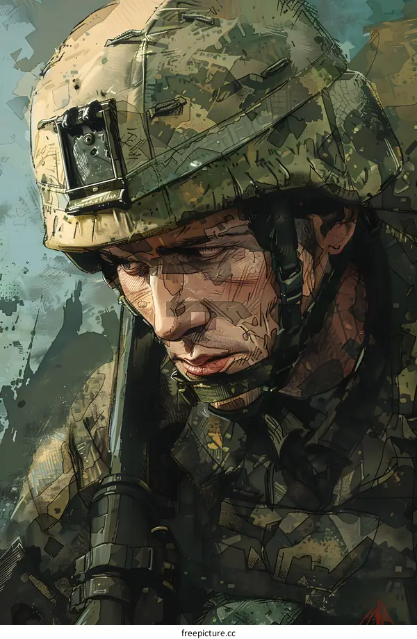 Portrait of a soldier wearing a helmet