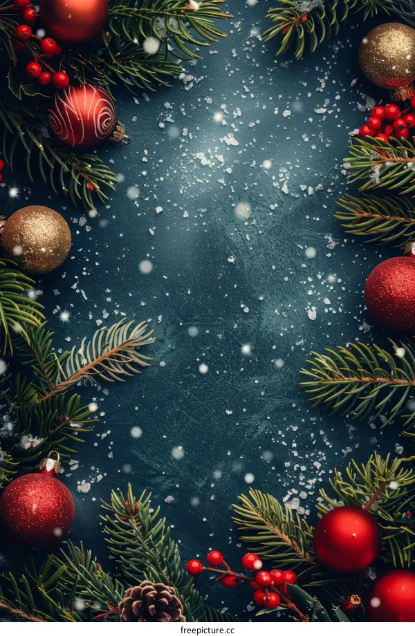 Holiday Christmas Background with Fir Branches and Decorations