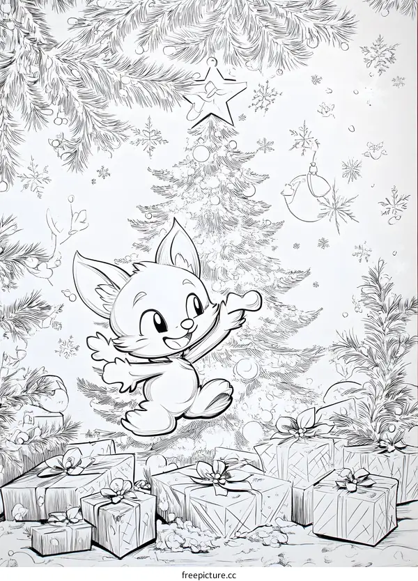 Christmas Illustration with Cute Animal Cartoon