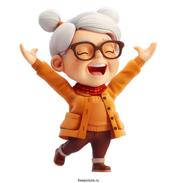 [Transparent Background PNG]Cartoon illustration of a happy elderly woman