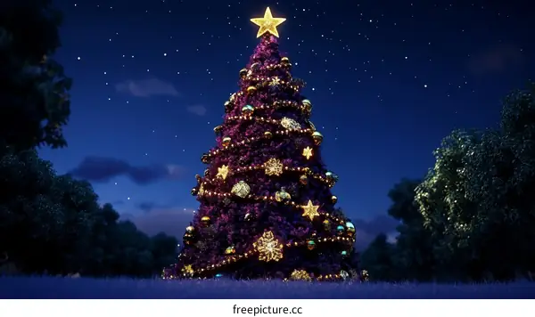Purple Christmas Tree at Night