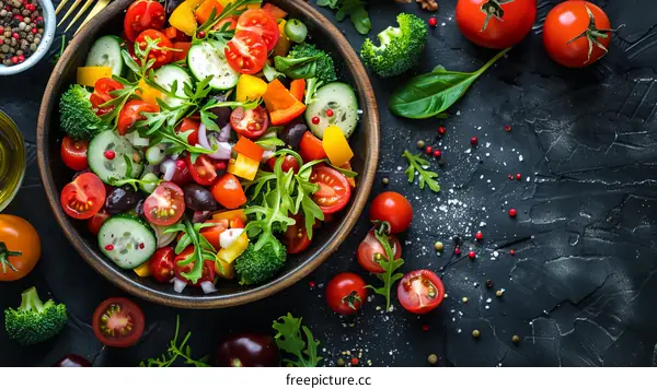 Fresh and Healthy Salad with Vegetables and Herbs