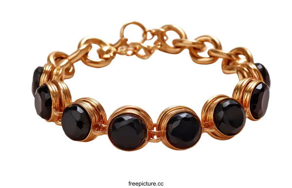 [Transparent Background PNG]Gold Bracelet with Black Stones