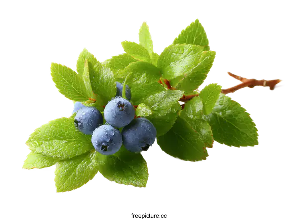 [Transparent Background PNG]Fresh Blueberries with Leaves on White Background
