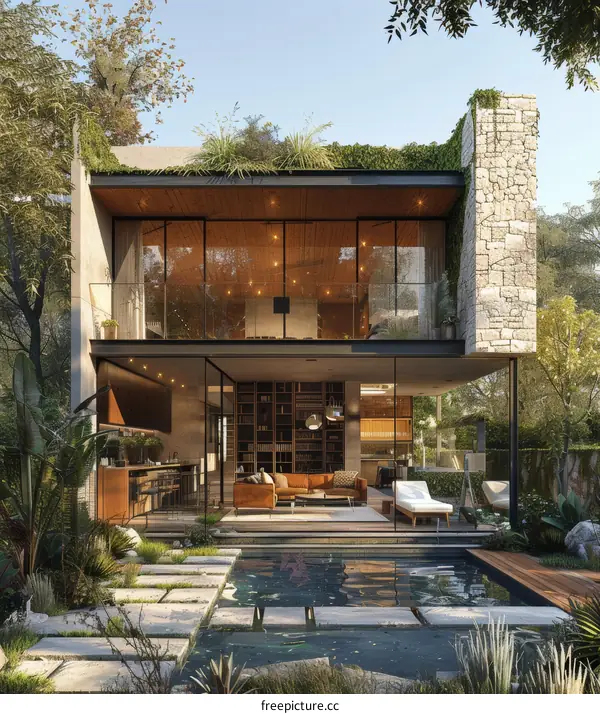 Modern House Exterior Design with Pool and Garden