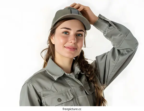 portrait of a young woman in a green cap
