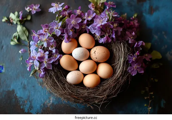 Easter Eggs Nestled Among Spring Flowers