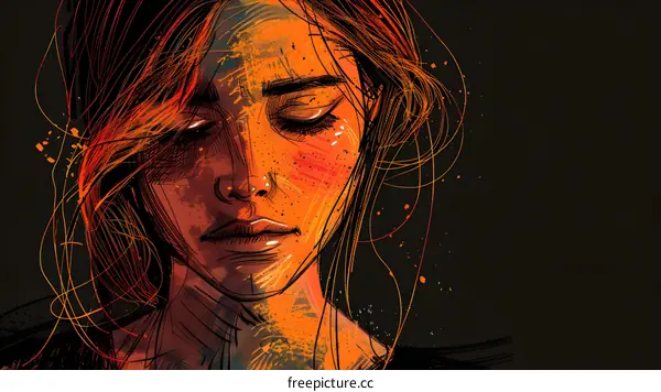 Abstract Portrait of a Woman with Closed Eyes