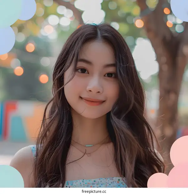 Beautiful Asian Woman Smiling at Camera Outdoors