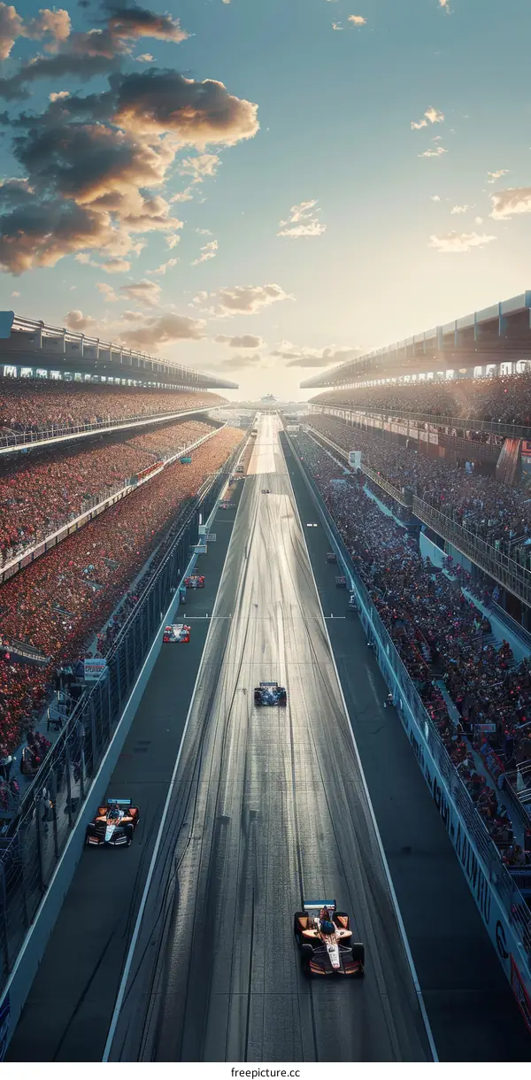 Formula One cars racing on a track