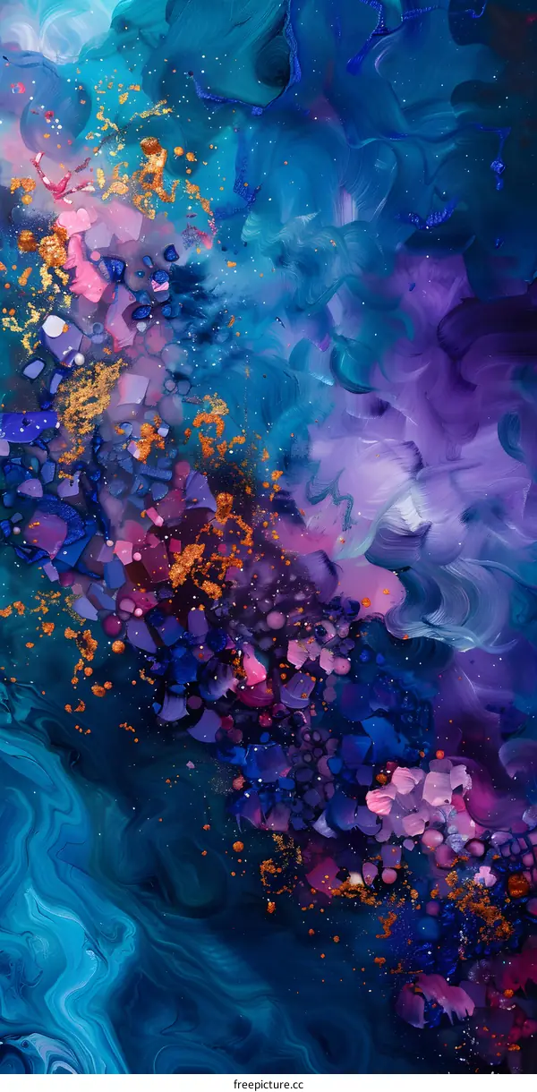 Abstract  Acrylic  Painting Blue Pink Gold