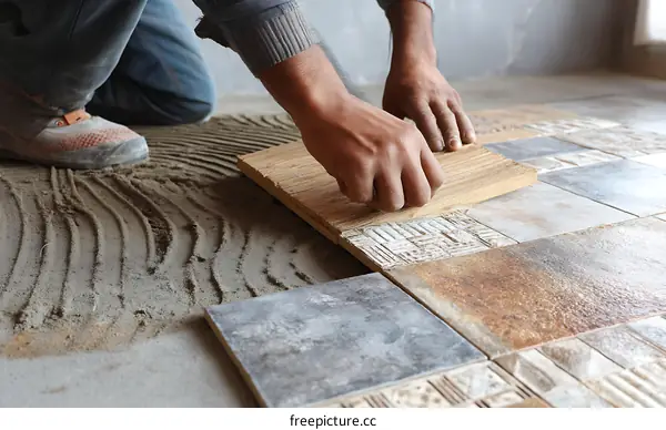 Tile Flooring Installation by a Worker