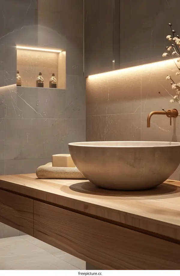 Modern Minimalist Bathroom Sink with Wooden Vanity