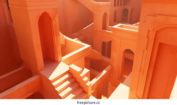 Abstract Orange Architecture with Staircase