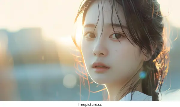 Portrait of a Young Woman with Windblown Hair