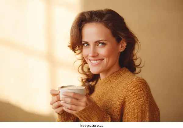 Woman Enjoying a Coffee in a Cozy Setting
