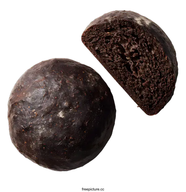 [Transparent Background PNG]Dark Chocolate Bread Loaf Sliced in Half