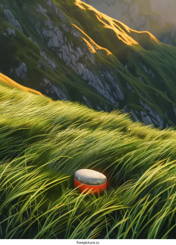 Lonely red stone on the top of the hill